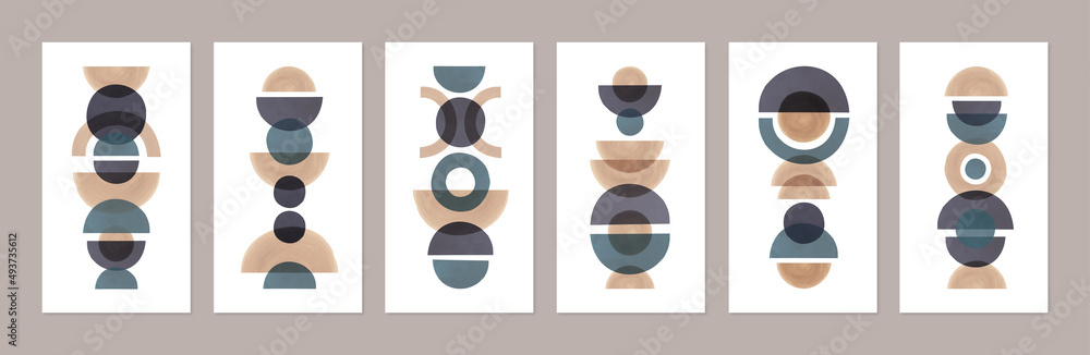 Vertical columns of abstract geometric shapes watercolor logo vector set