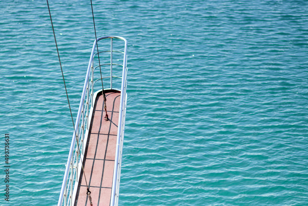 Nose of the yacht, boat in the sea. Vacation summer, travel, cruise.