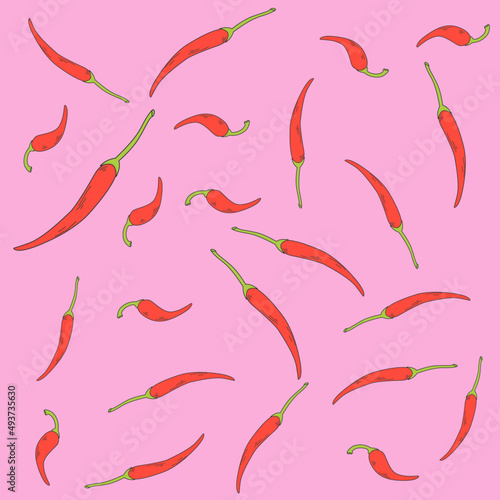 Seamless pattern with red hot chili pepper. Vector illustration of chili pepper