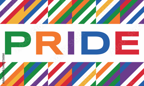LGBT Pride Month in June. LGBT flag in text. Poster, card, banner, background, T-shirt design. 