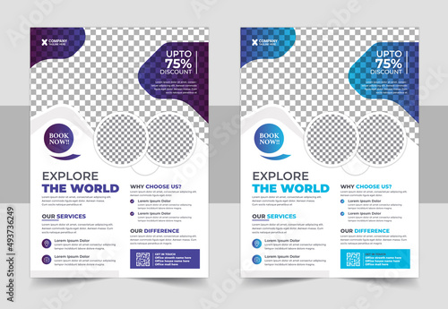 Travel Vacation Tour Agency Flyer Template Design. set of travel flyer template with abstract background style and modern layout use for promotion ads and travelling poster