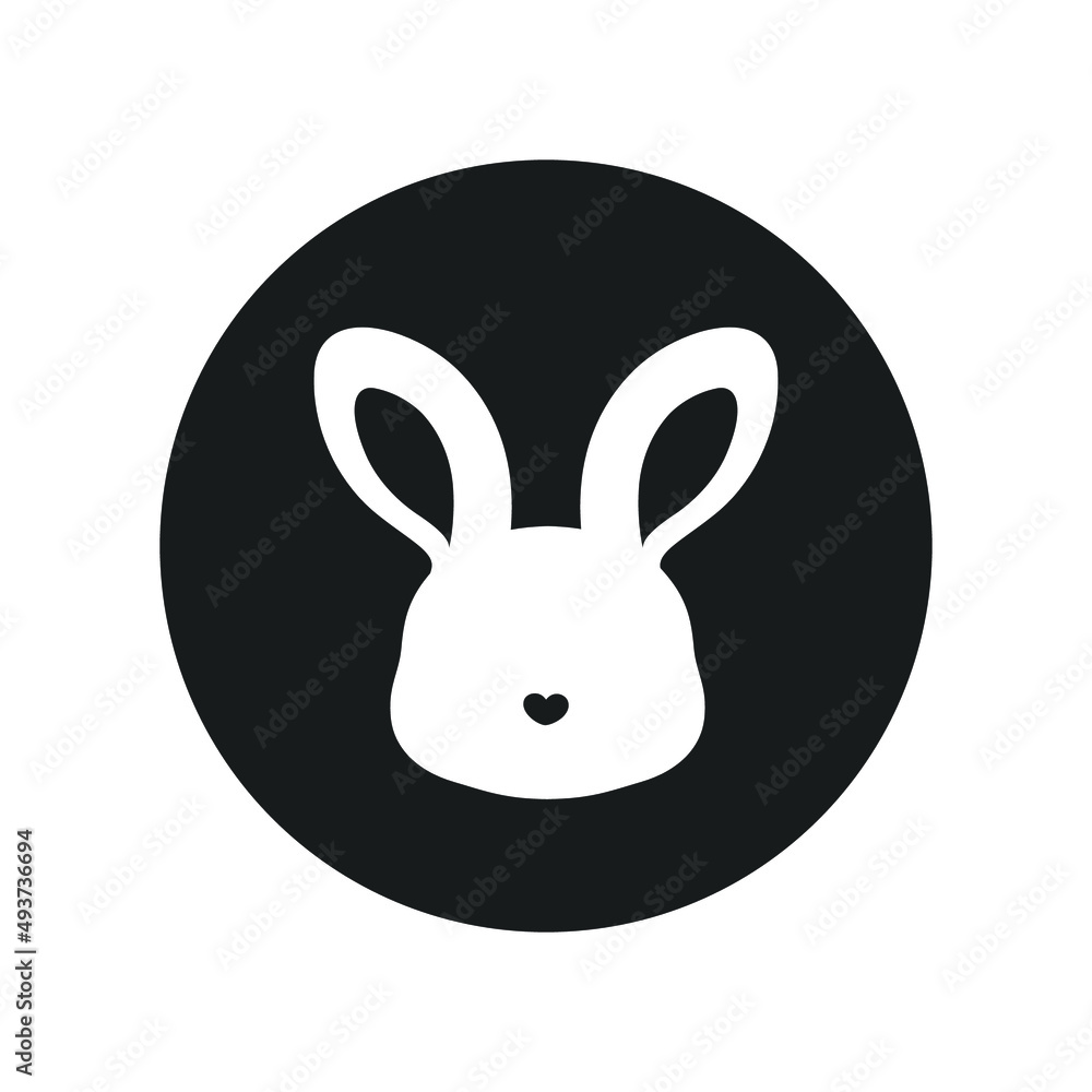 Cute abstract rabbit head with heart shaped nose circle logo icon Cute abstract rabbit head with heart shaped nose circle logo icon