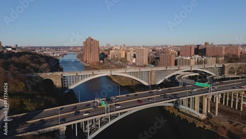 Aerial Shot of the Alexander Hamilton and Washington Bridge Interchange in New York City photo