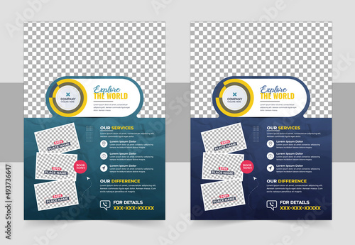 Travel Vacation Tour Agency Flyer Template Design. Travel flyer template with contact and venue details.