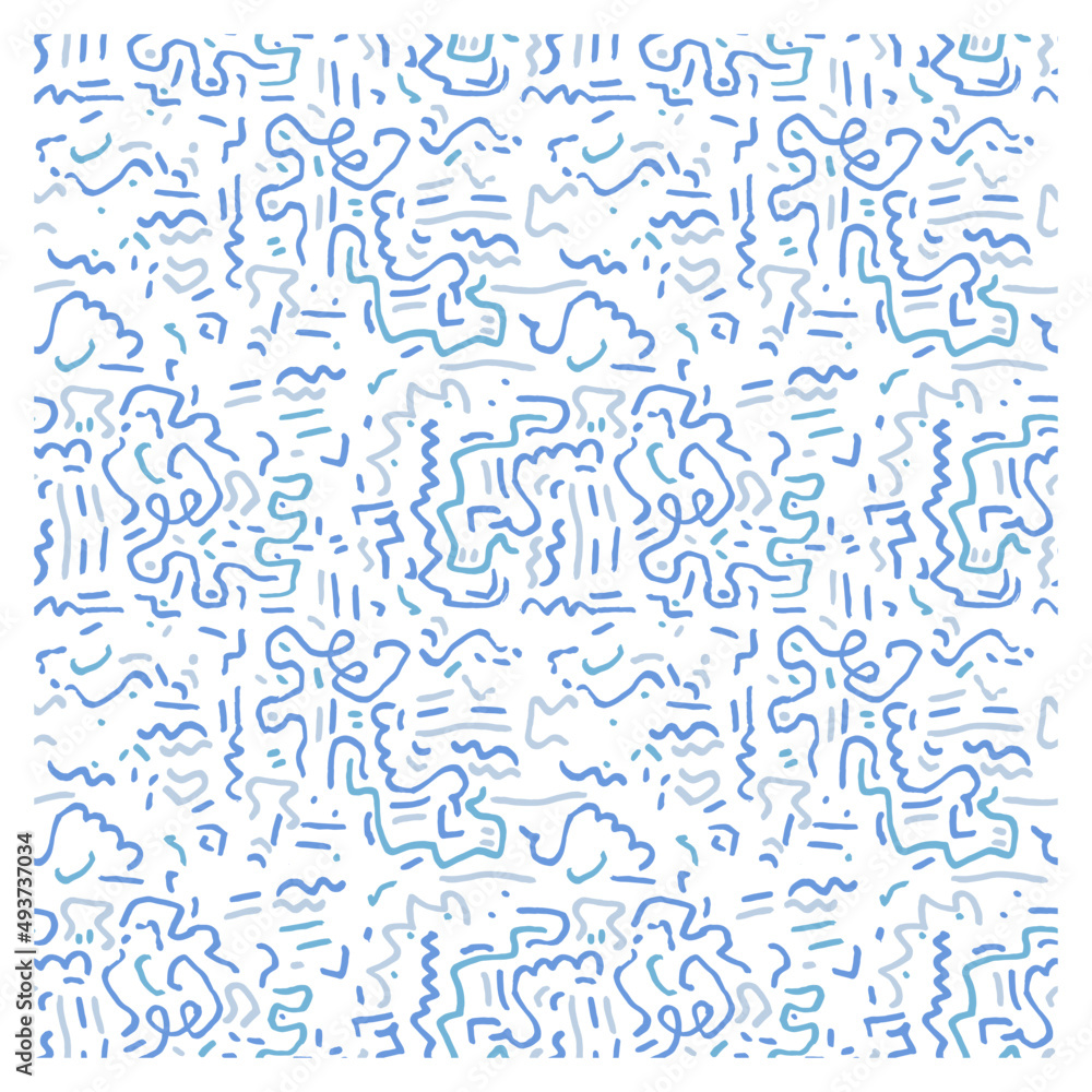 Seamless pattern drawn by a line of doodles forming abstract faces. Seamless pattern drawn by a line of doodles forming abstract faces.