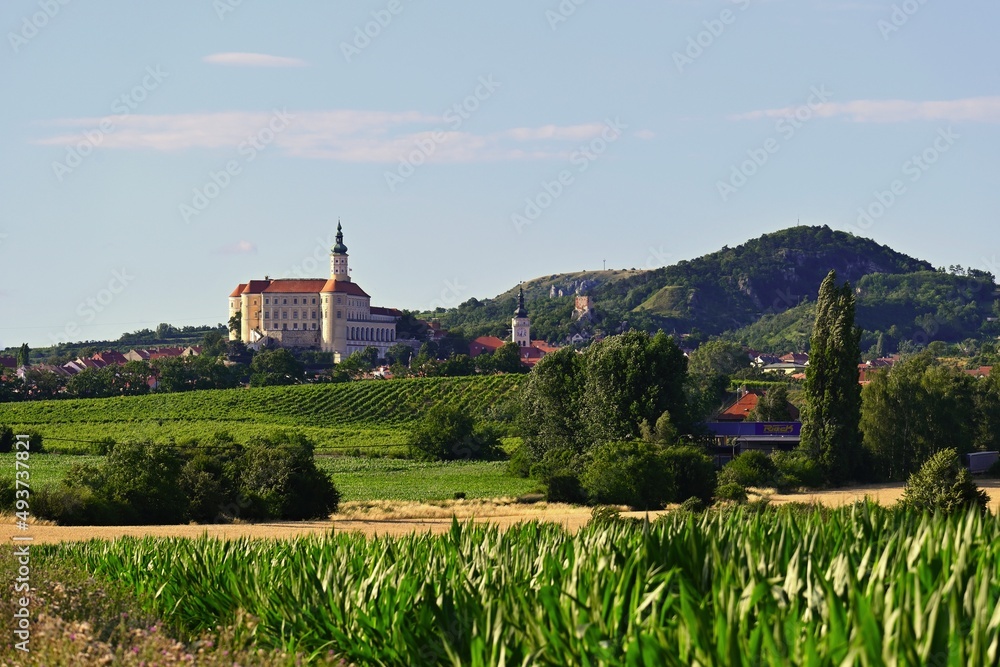 The city of Mikulov. Beautiful old town with a castle on a sunny summer day. South Moravia wine region - Czech Republic.