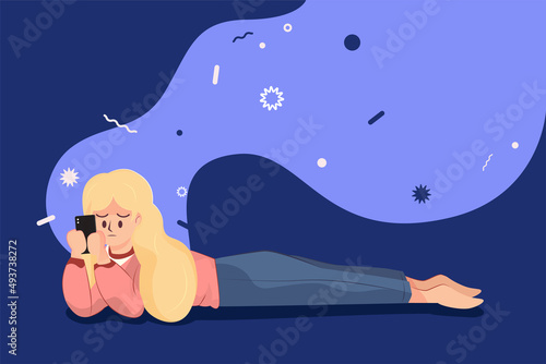 A girl is looking at phone social addict about bully toxic  sad depression bad emotional