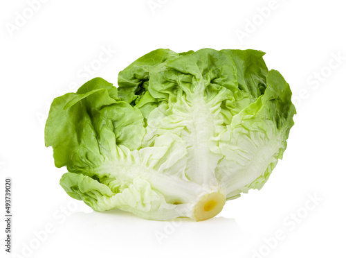 Fresh baby cos (lettuce) on white
