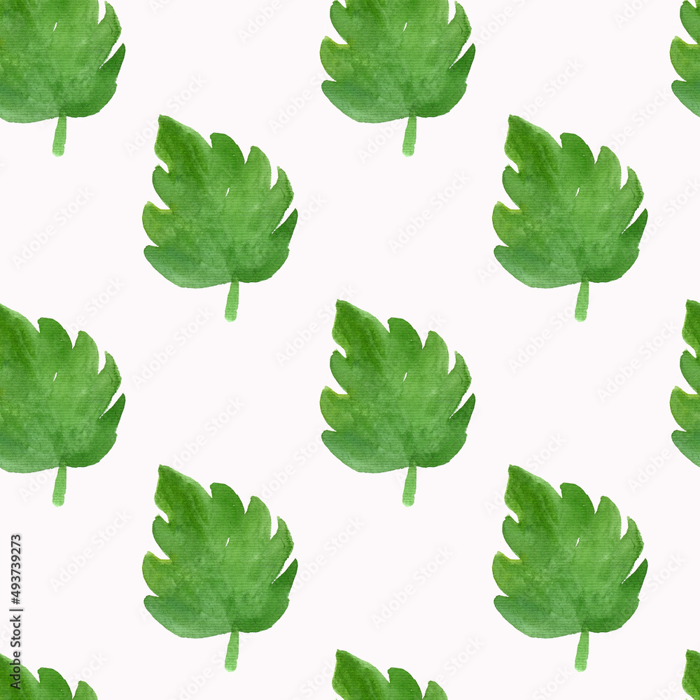 Seamless watercolor pattern of green leaves of monstera. Seamless watercolor pattern of green leaves of monstera.