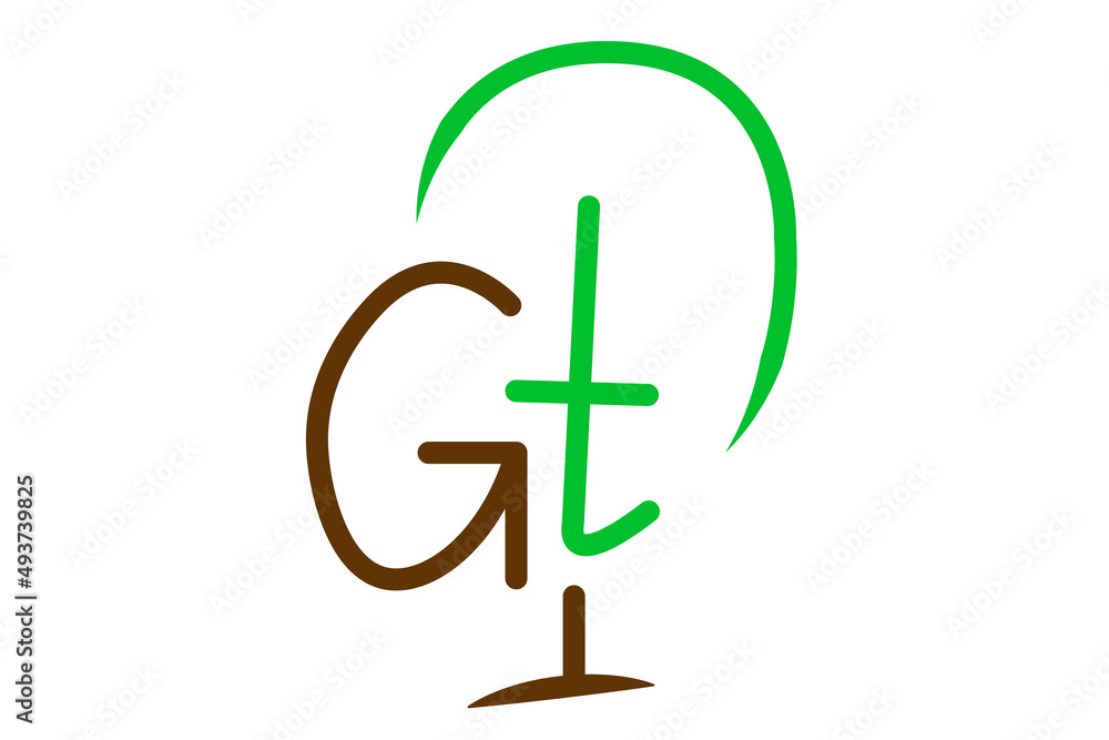 Tree logo graphic design with letters G T Tree logo graphic design with letters G T