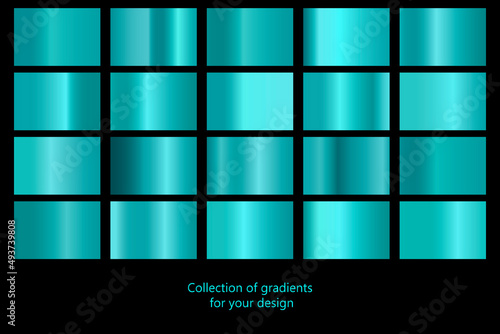Collection of blue gradient backgrounds. Set of blue metallic textures. Vector illustration