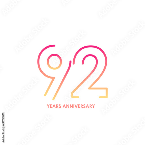 92 anniversary logotype with gradient colors for celebration purpose and special moment