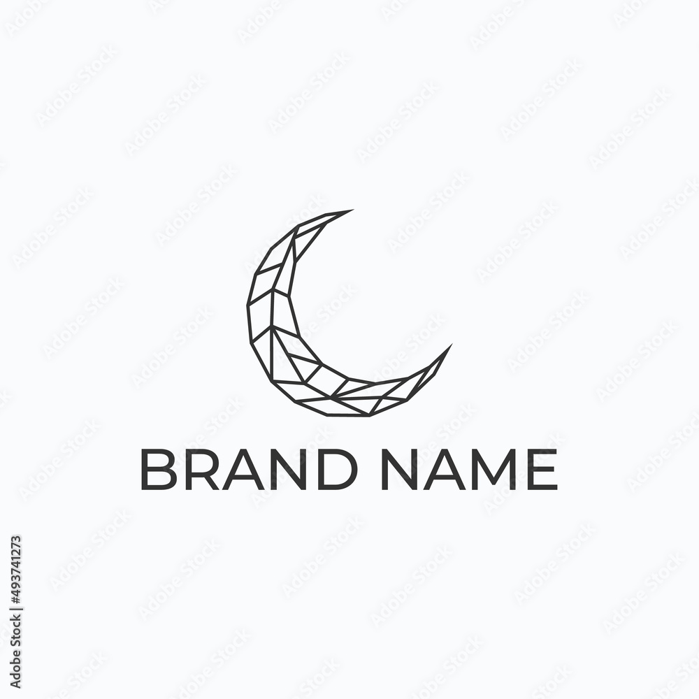 Fototapeta premium crescent moon and star logo design geometric icon vector, ramadan kareem, crescent moon and star illustration