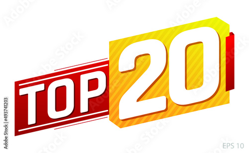 Top 20 word on red and yellow ribbon. Vector illustration.