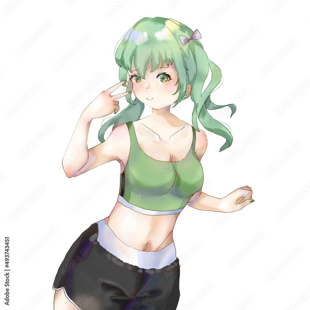 Cute fashionable anime girl. Digital illustration Cute fashionable anime girl. Digital illustration