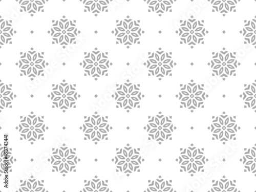 Flower geometric pattern. Seamless vector background. White and gray ornament. Ornament for fabric, wallpaper, packaging. Decorative print.