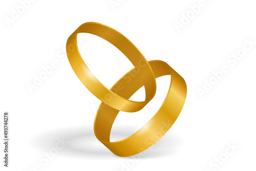 Gold wedding rings vector illustration. Jewelry glow ring, romance and love symbol