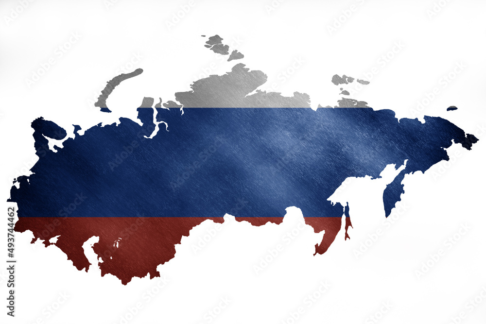 Obraz premium The outline of Russia in the national colors on a grunge background