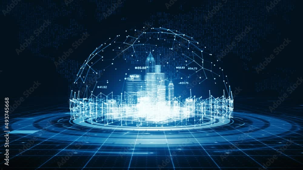 Smart city with technology network Internet of things and social media connection, Technology high speed internet connection, Worldwide digital big data future connection abstract background.