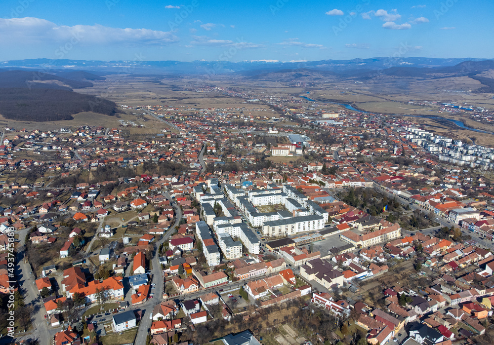 aerial view of the Reghin city - Romania