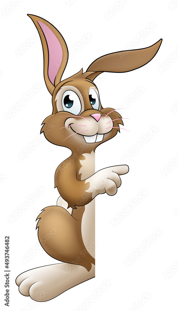 Easter Bunny Rabbit Cartoon Character Peeking Sign Easter Bunny Rabbit Cartoon Character Peeking Sign