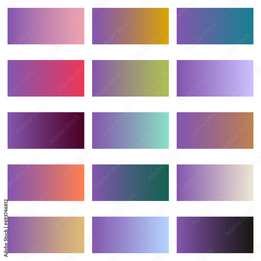 Set of horizontal gradient backgrounds. Color transition from amethyst to other shades. Background for design.