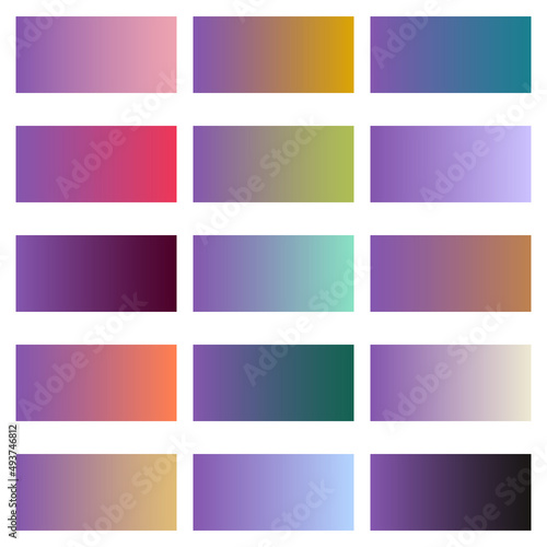 Set of horizontal gradient backgrounds. Color transition from amethyst to other shades. Background for design.