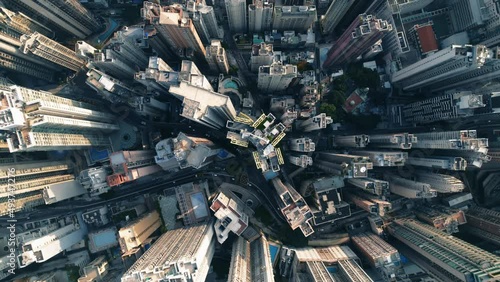 Aerial top view of downtown district in Hong Kong Island, Hong Kong. Business and residential buildings in Hong Kong. photo