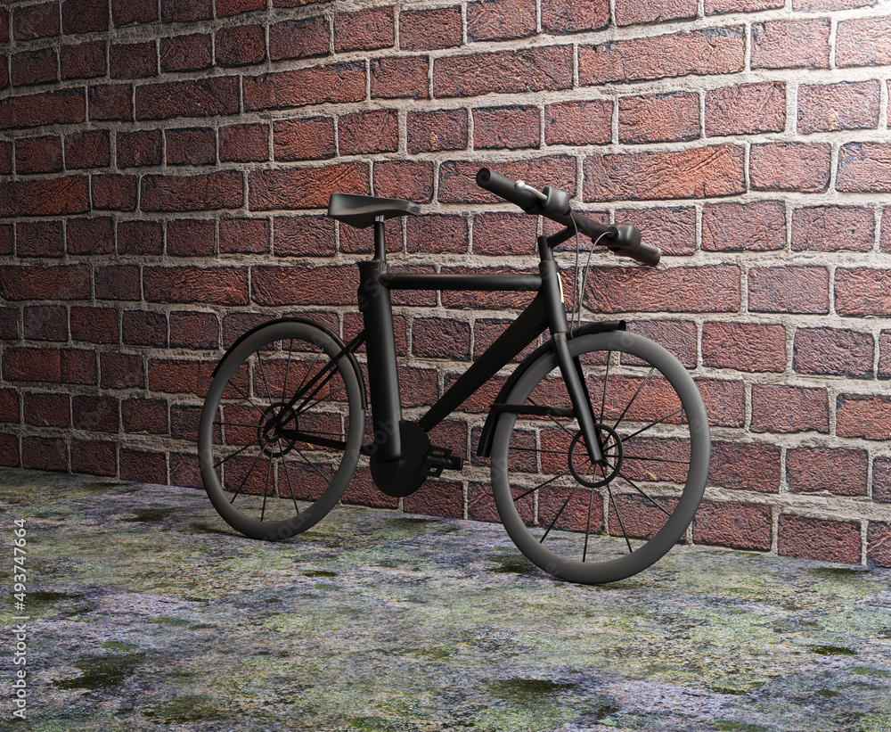 Black bike near a brickwall