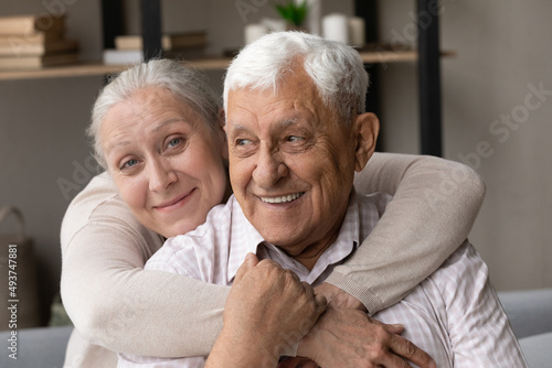 Fotografiet Medical insurance cover for older citizen, eternal love, carefree life on retirement concept