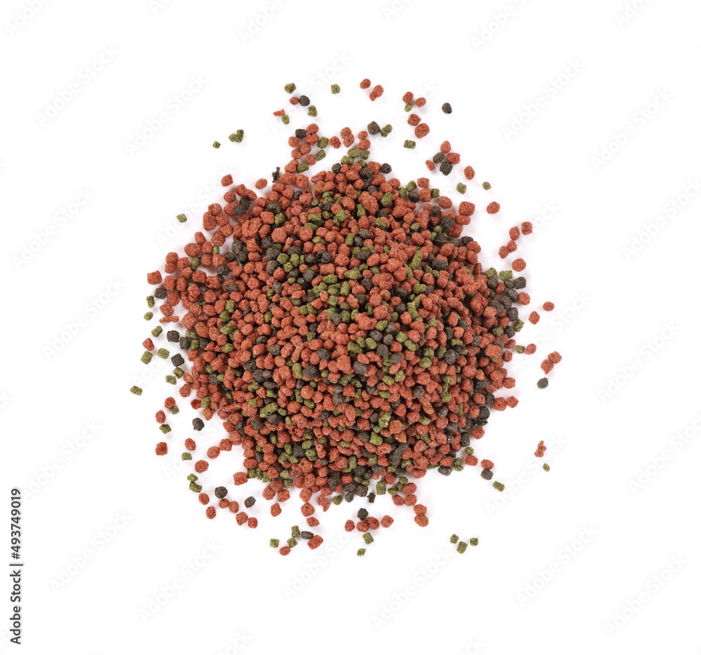 Fish feed on white background Fish feed on white background