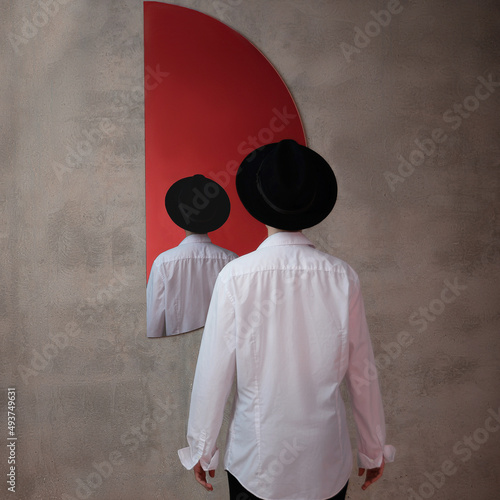 Canvas Print surrealistic reflection of a woman in hat