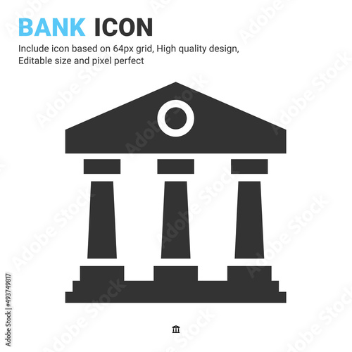 Bank icon vector with glyph style isolated on white background. Vector illustration banking sign symbol icon concept for business, finance, industry, company, apps and all project