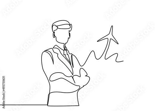 A female airplane pilot poses. beautiful air stewardess attendant drawing style concept