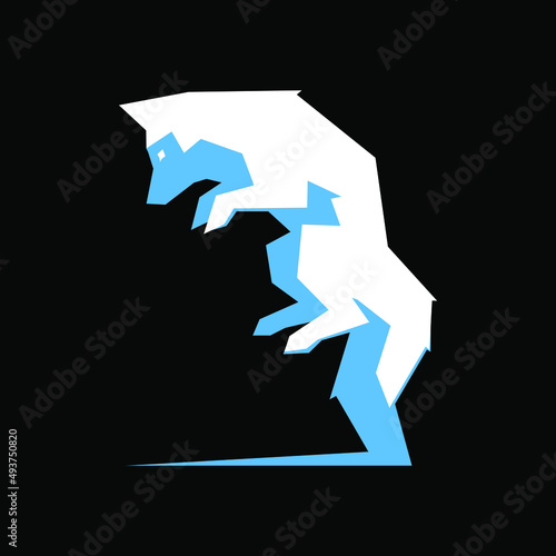 Abstract arctic polar fox hunting symbol on black backdrop. Design element