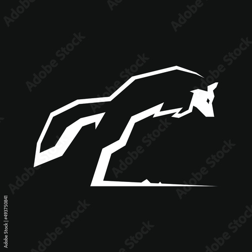 Abstract arctic polar fox hunting symbol on black backdrop. Design element