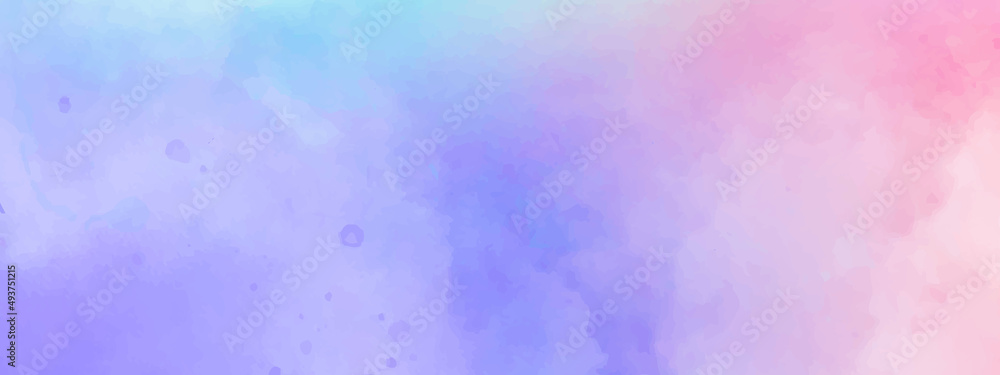 abstract pink and purple gradient watercolor background with brush stroke and clouds splashes. Grungy colorful background. Colorful watercolor background puffy clouds in bright colors of blue 