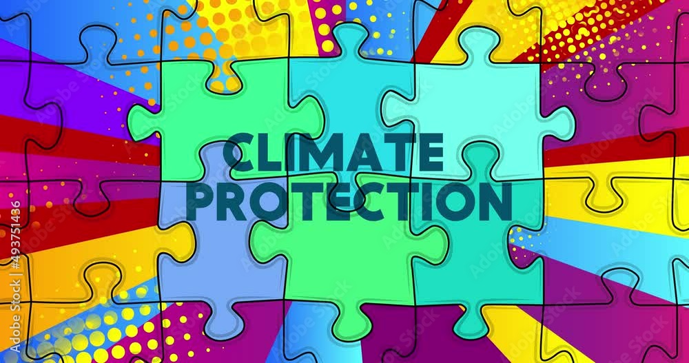 Puzzle pieces, elements connecting in order with the text Climate protection. Symbol of teamwork, cooperation, partnership. Puzzle pieces, elements connecting in order with the text Climate protection. Symbol of teamwork, cooperation, partnership.
