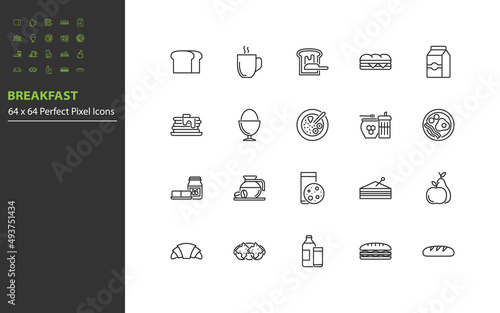 set of breakfast line icons