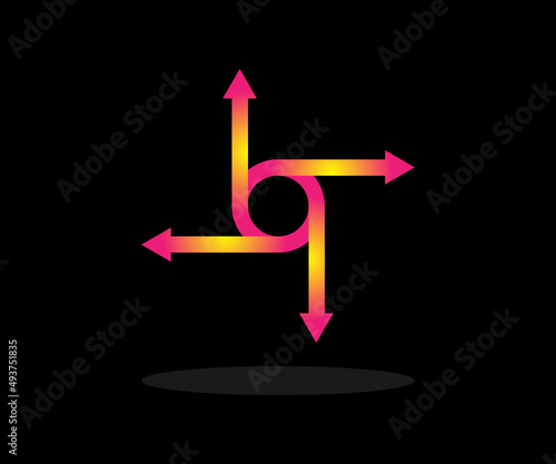 Direction design with arrow vector, colorful four side direction abstract isolated on a black background
