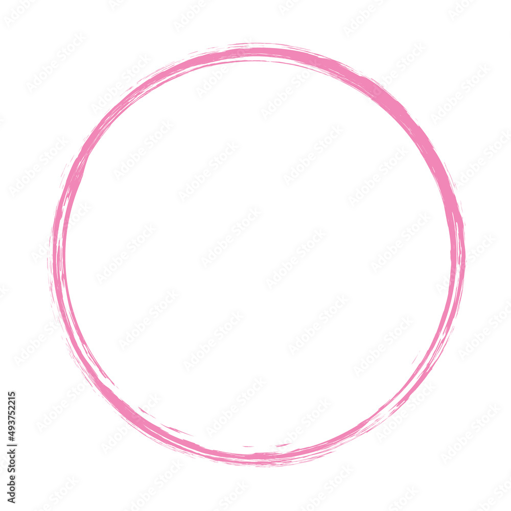 pink colored vector illustartion of  round brush painted ink stamp banner frame on white background