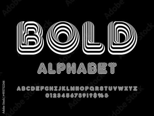 wavy abstract alphabet design with uppercase, numbers and symbols