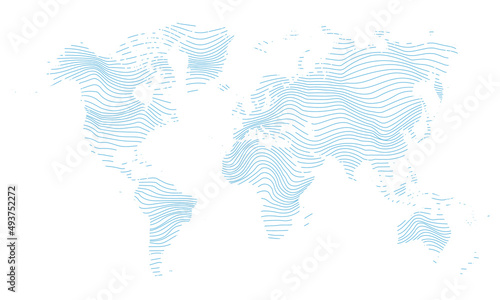 vector illustartion of striped blue colored world map on white background