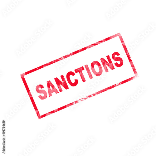 Sanctions. Rectangular red stamp. isolated on white background. Business. Politics.