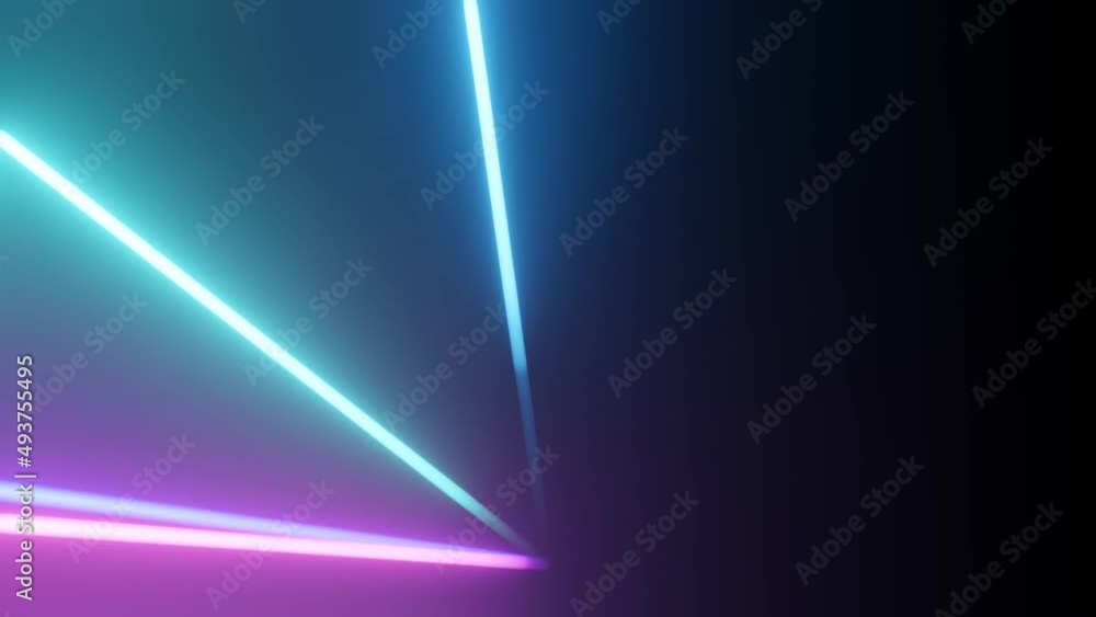 Multi-colored laser beams in dark proceeding from one point. 3D rendering VJ background loop animation. Multi-colored laser beams in dark proceeding from one point. 3D rendering VJ background loop animation.