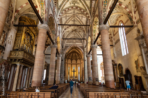 Interior of the Basilica of Saint Anastasia (1481) in Verona, Italy photo