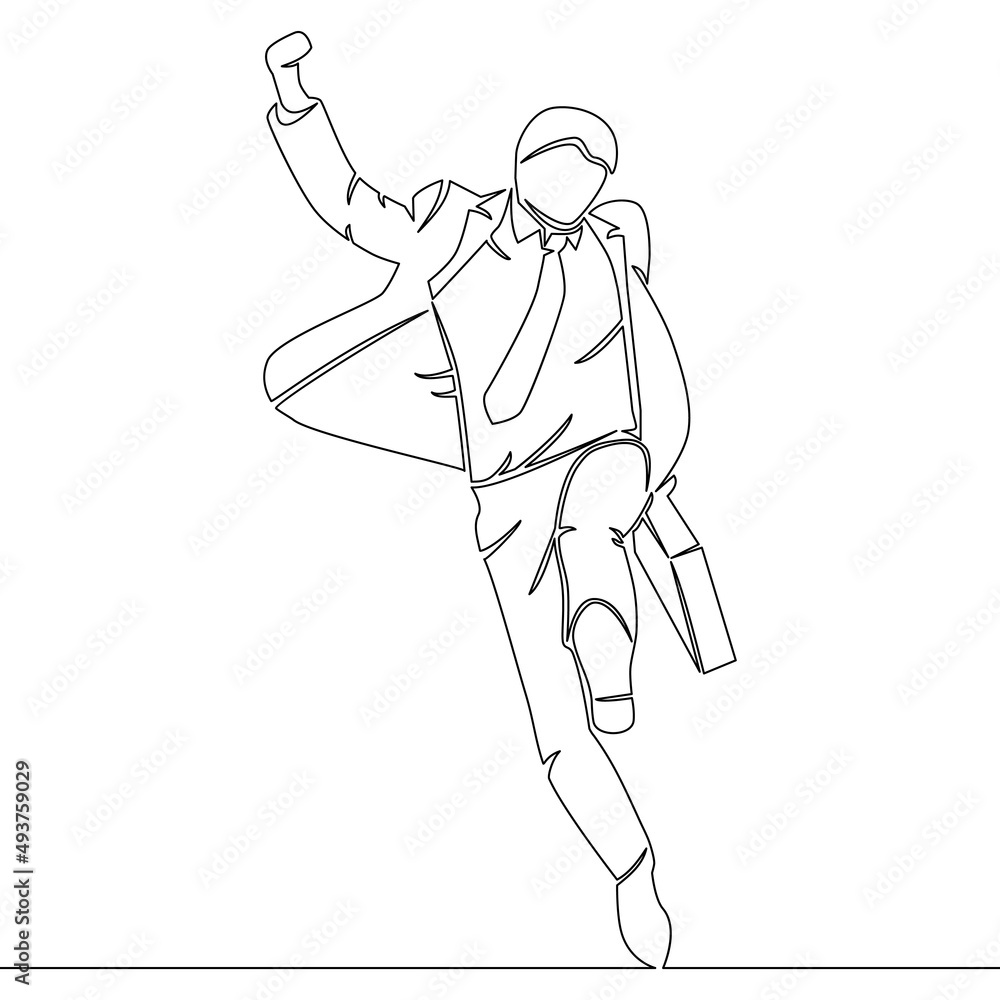 Continuous line drawing businessman jumping joy concept