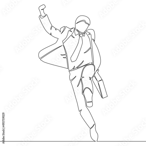 Continuous line drawing businessman jumping joy concept