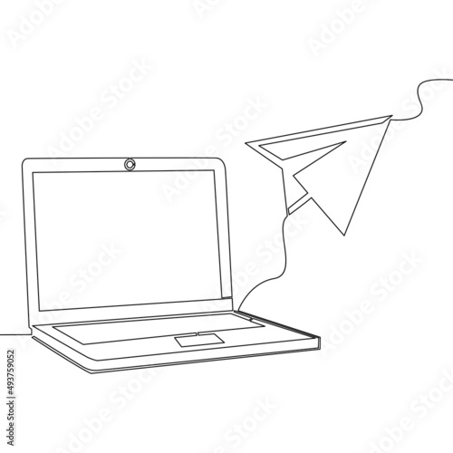 Continuous line laptop computer with paper plane