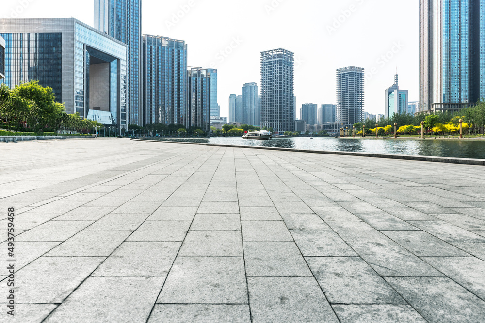 Downtown urban buildings and road platforms